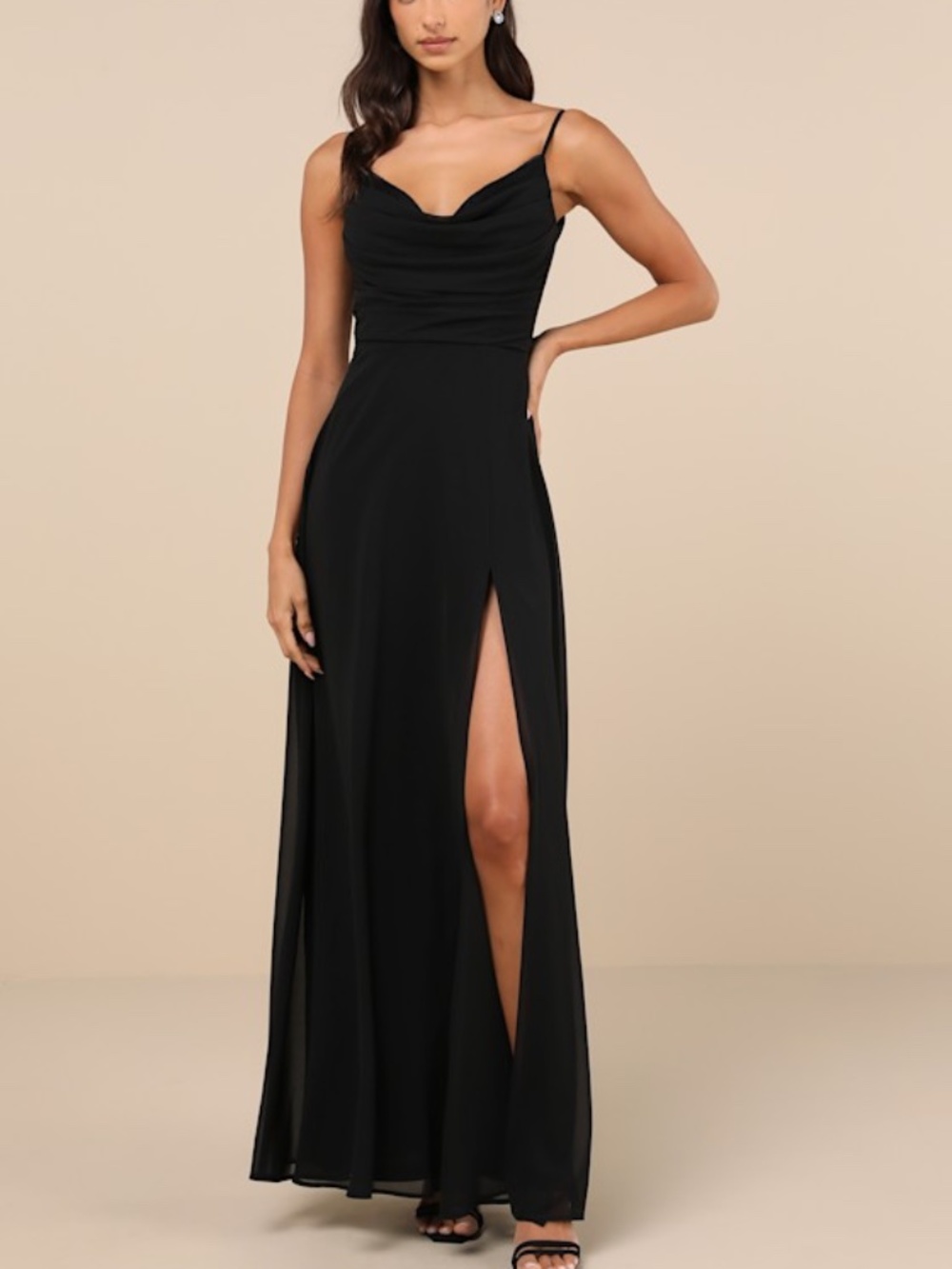 Lulus Notorious Poise Black Sleeveless Cowl Neck Maxi Dress - Size 2X